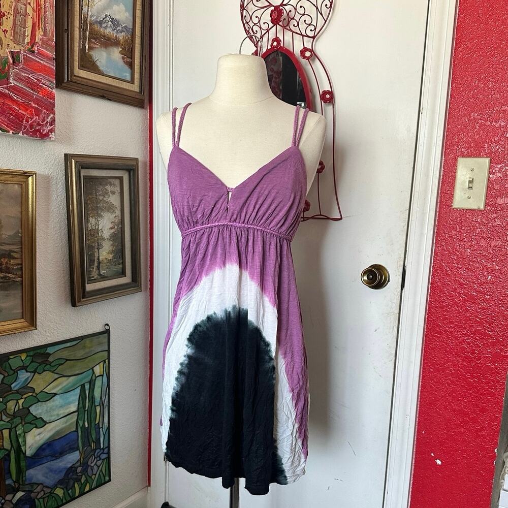 honolua wahine purple white black tie dye dress